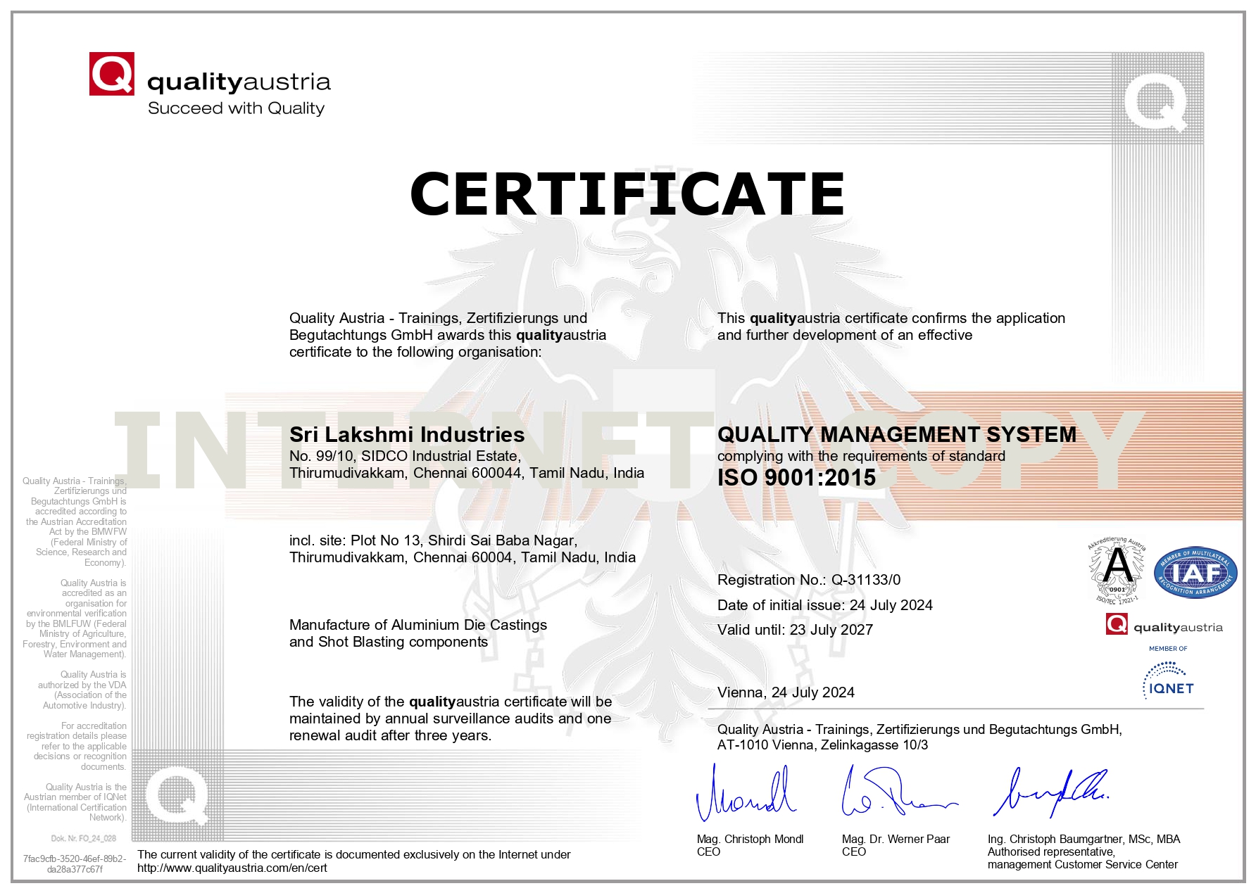 ISO 9001:2015 Certification